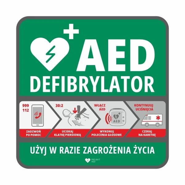 Tablica informacyjna AED do szafek AIVIA — 33 x 33 cm