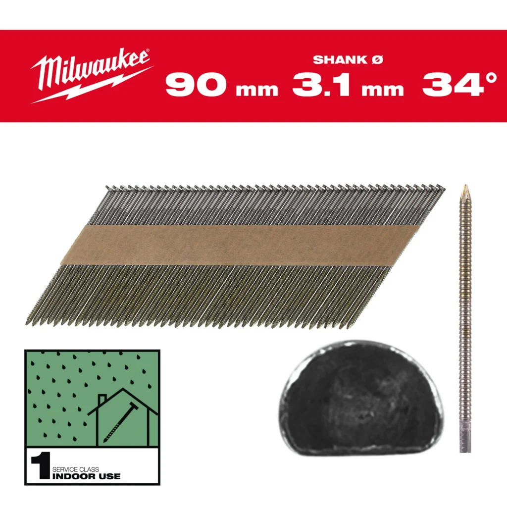Gwoździe 34° pierścieniowe MILWAUKEE 90mm - 2200szt